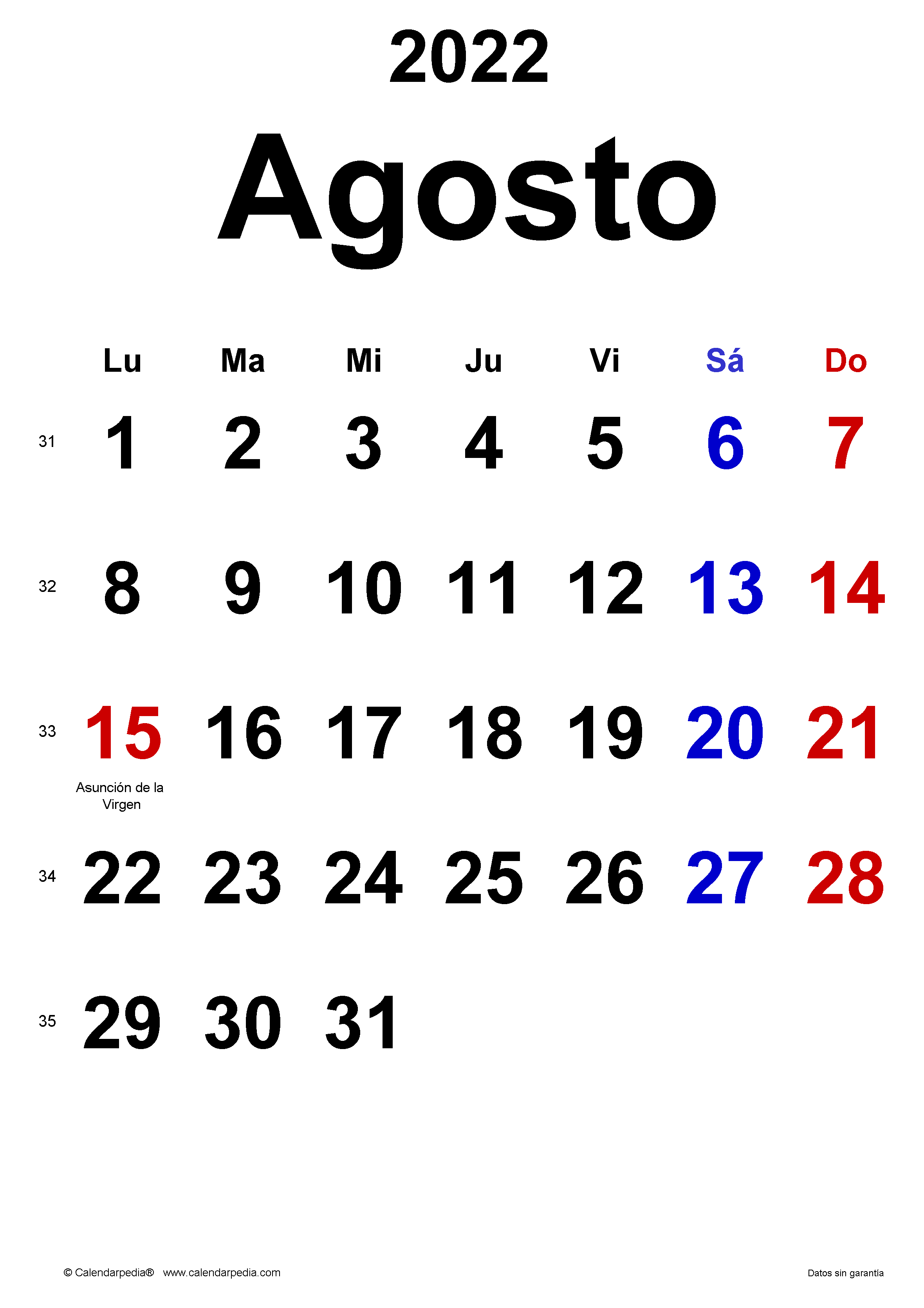 Calendario Agosto 2022: Imprímelo y organízate