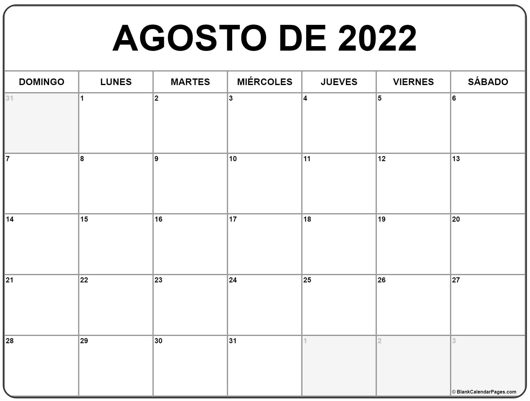 Calendario Agosto 2022: Imprímelo y organízate