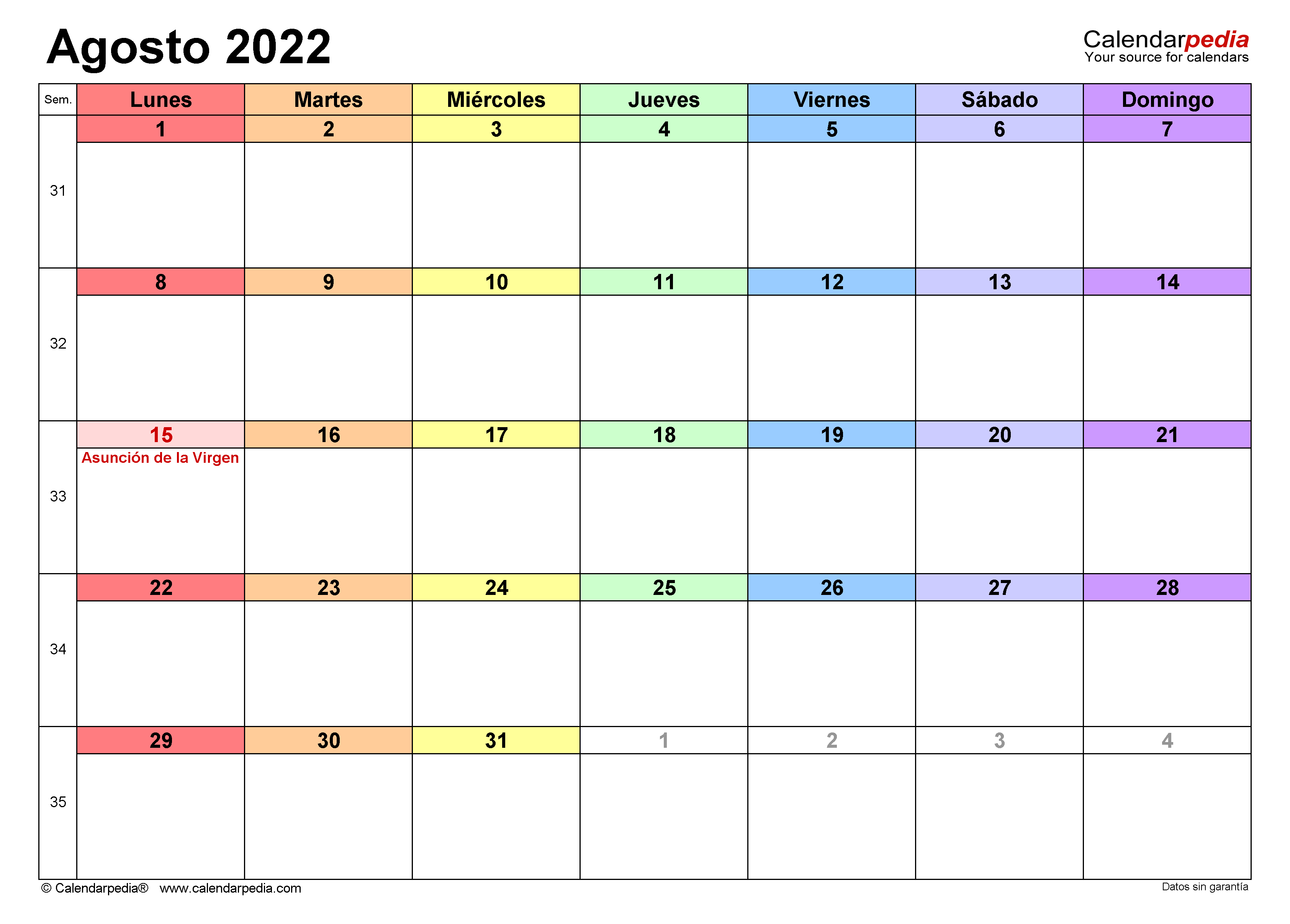 Calendario Agosto 2022: Imprímelo y organízate