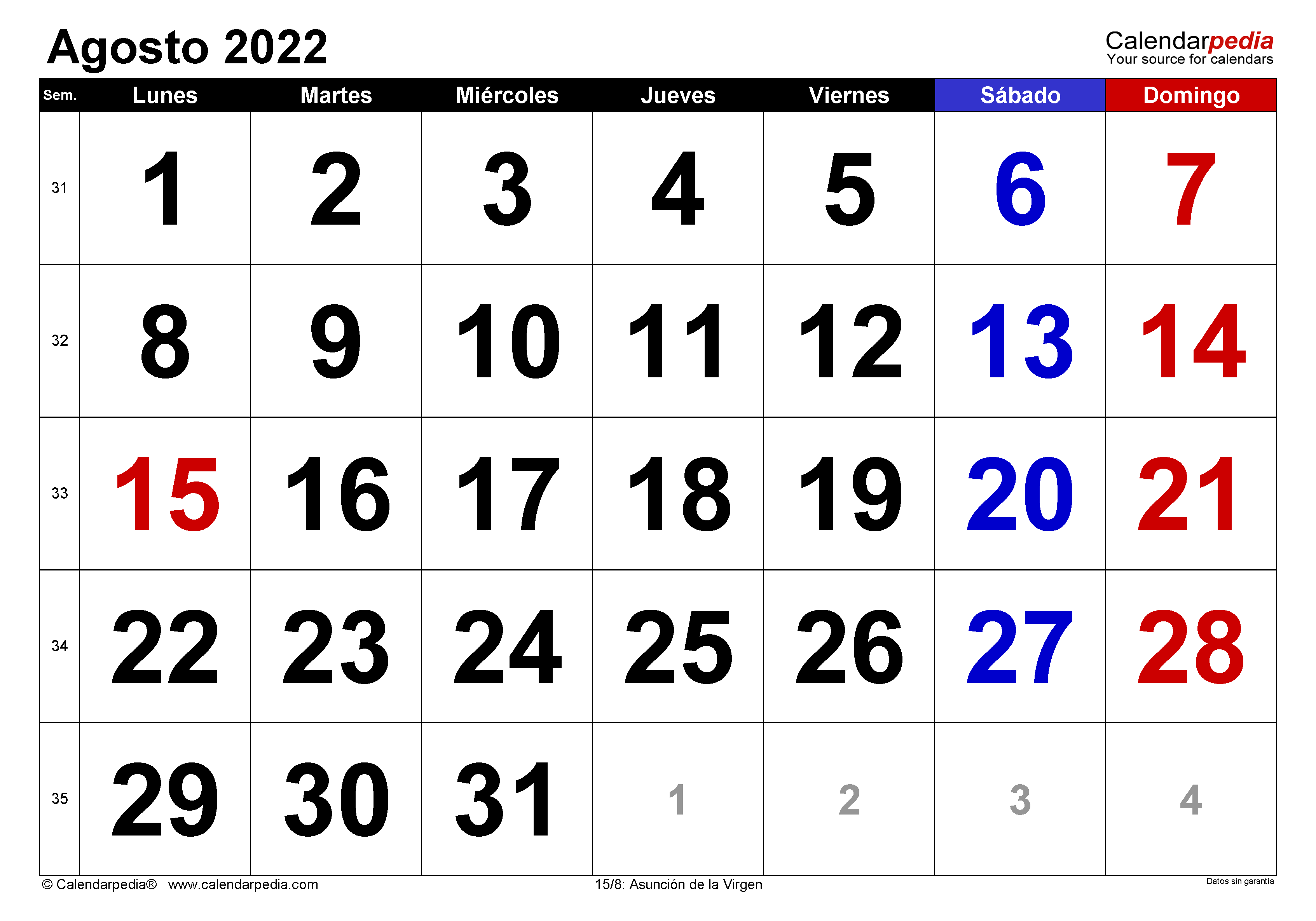 Calendario Agosto 2022: Imprímelo y organízate
